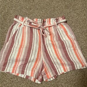 a.n.a High Waist Striped Shorts - Pink and White